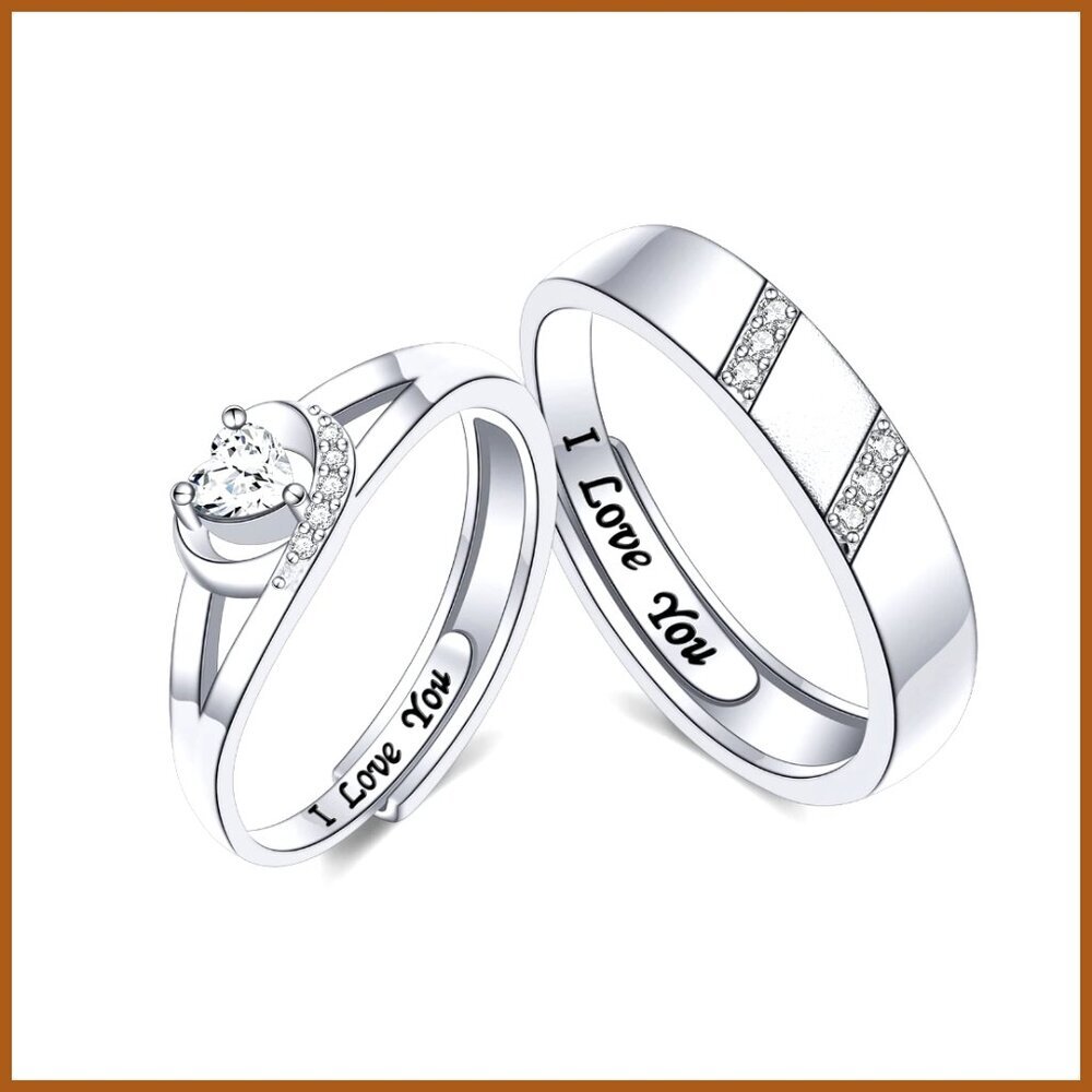 925 Sterling Silver Adjustable Promise Rings for Couples Engagement Wedding